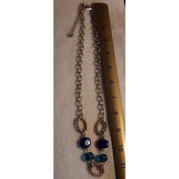 Vintage Goldtone Laura Ashley Necklace Blue and Teal Beads Adj 20 to 24 inches - Picture 3 of 6